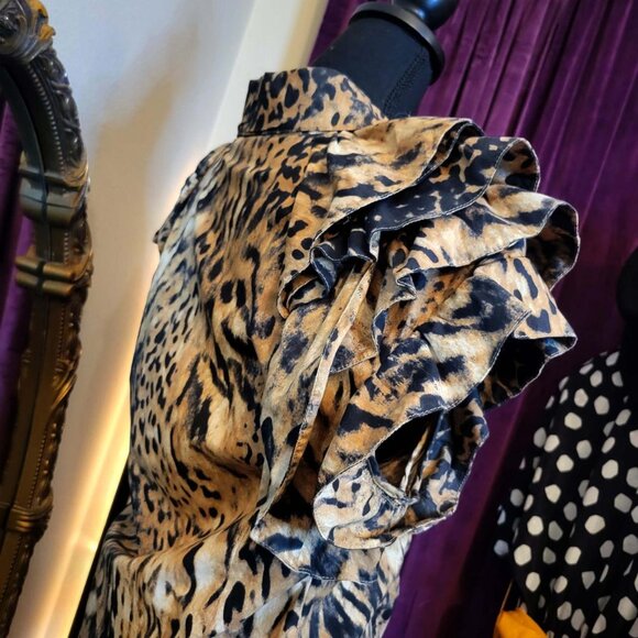 Vintage Early 90's Leopard Print Ruffle Top - Picture 5 of 7